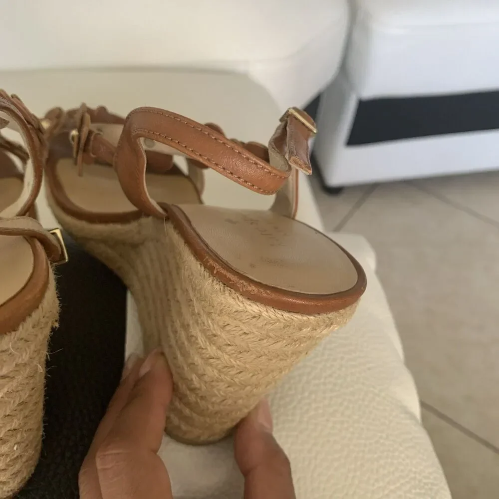 Kate Spade Tan Floral Espadrille Wedge Sandals Women’s Size 9 VGUC